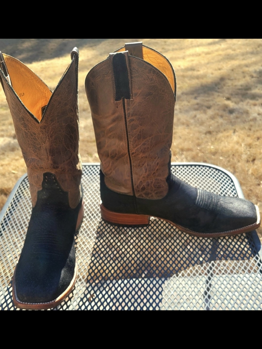 Rod Patrick Capy Leather Vamp with Brown Distresed Leather Shift Cowboy Boots. - Picture 3 of 8